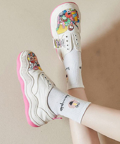 Stylish White Graphic Canvas Splicing Loafers for