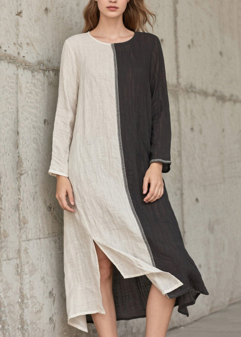 Grey Asymmetrical Patchwork Side Open Cotton Vacation Dresses Spring