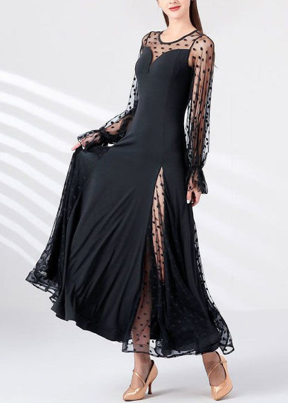 Black Dot Tulle Patchwork Maxi Dresses Spring