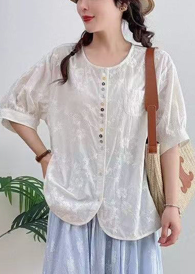 White Oversized Jacquard Cotton Top Summer