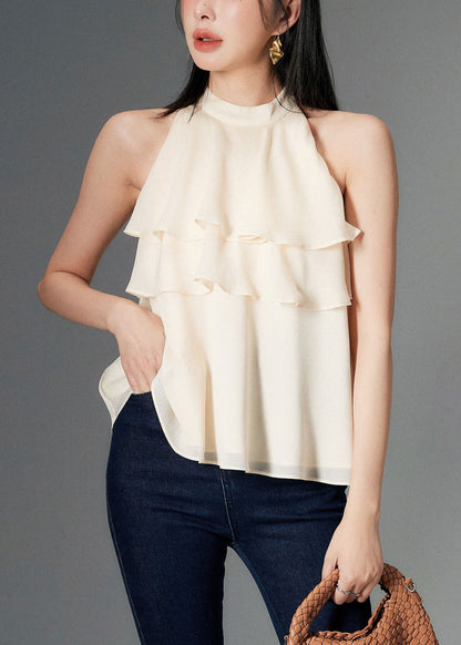 New Apricot Ruffled Chiffon Top Sleeveless