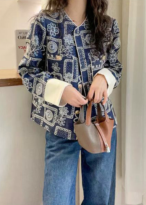 Blue Embroidered Sequins Denim Coats Spring