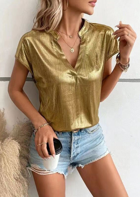 European and American Style New Gold Thin Shirt Bat Sleeves