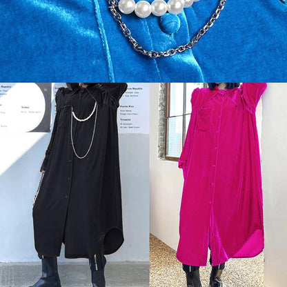 Blue Clothes Button Down Asymmetric Traveling Spring Dress