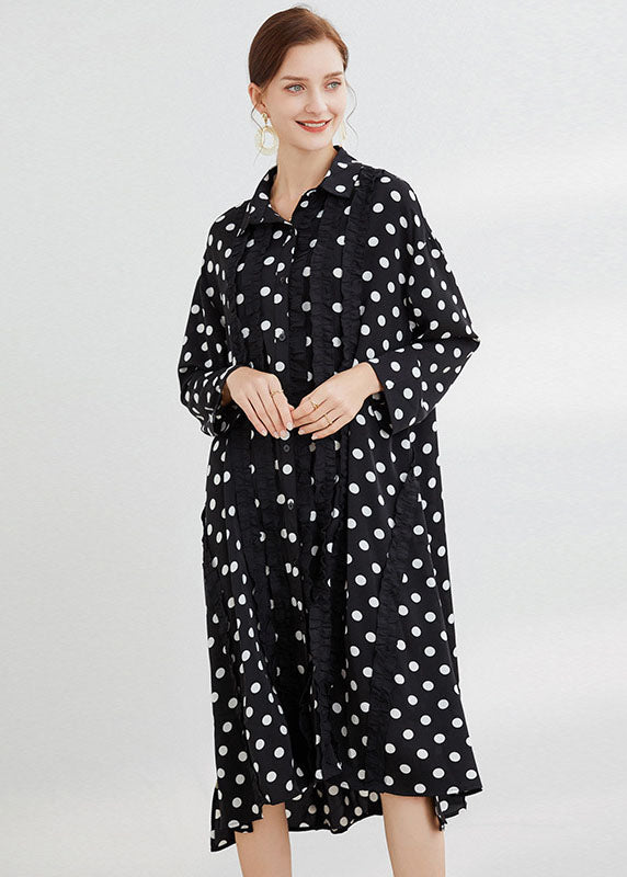 Black Dot Peter Pan Collar Print Shirts Dresses Spring