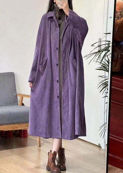 New Caramel Button Pockets Corduroy Long Trench Coat Long Sleeve