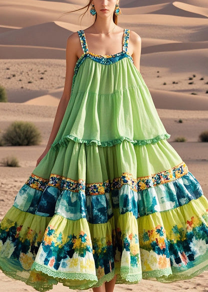 Green Oversized Print Exra Large Hem Cotton Sundress Summer