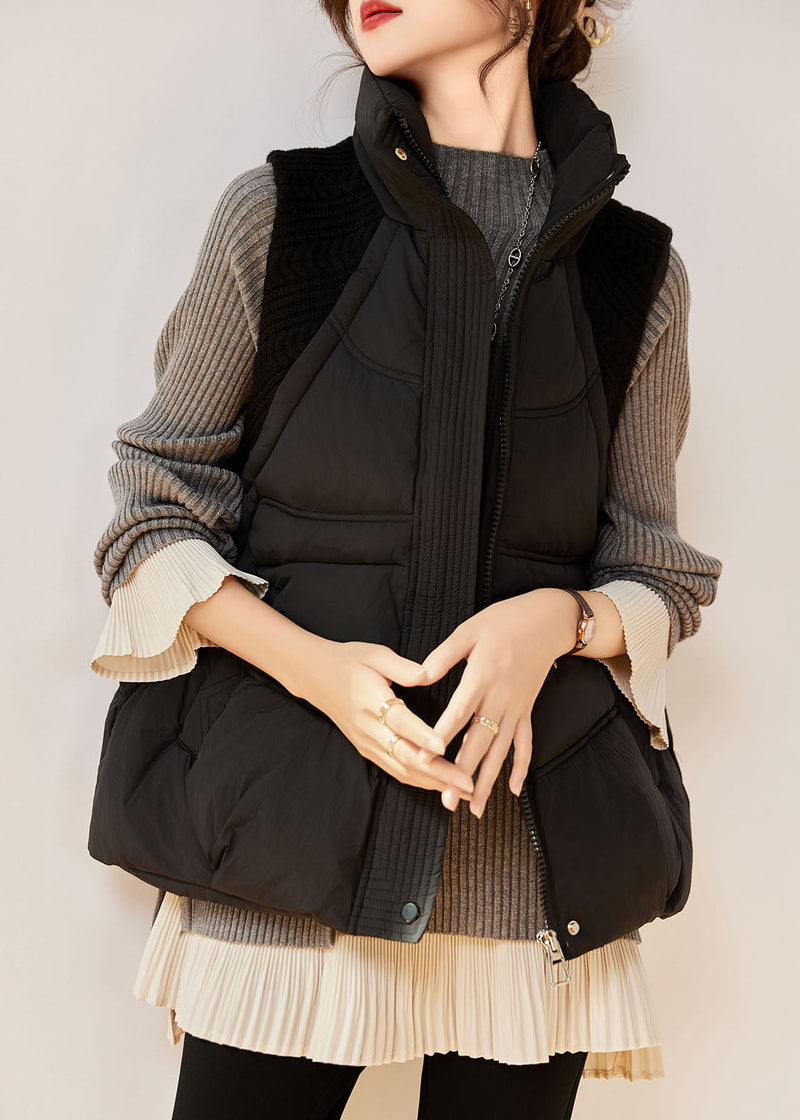 Khaki Peter Pan Collar Zippered Warm Fine Cotton Filled Waistcoat Sleeveless