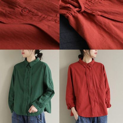 Unique Orange Red Tunic Top Lapel Button Down Spring Blouse
