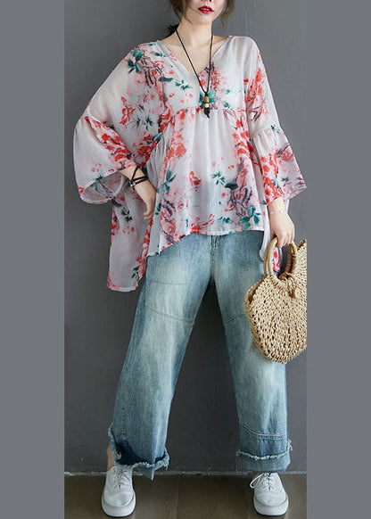 Diy Purple Print Loose Patchwork Asymmetrical Design Fall Blouses Half Sleeve