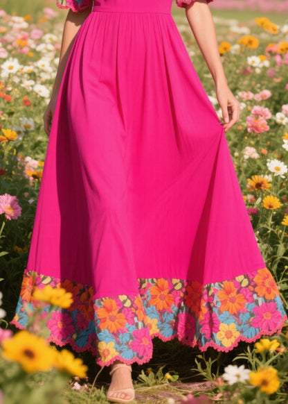 Fine Rose Patchwork Exra Large Hem Cotton Vacation Dresses Summer