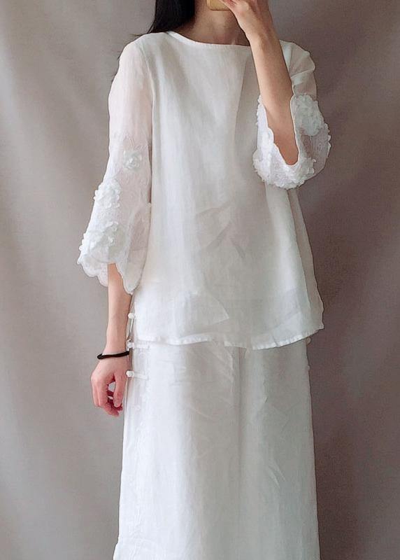 Art O Neck Petal Sleeve Tunics for Work White Shirts