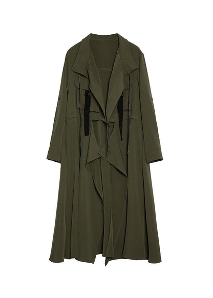 Army Green Pockets Peter Pan Collar Asymmetrical Trench Coat Spring