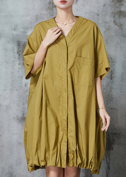 Green Oversized Wrinkled Cotton Robe Dresses Summer