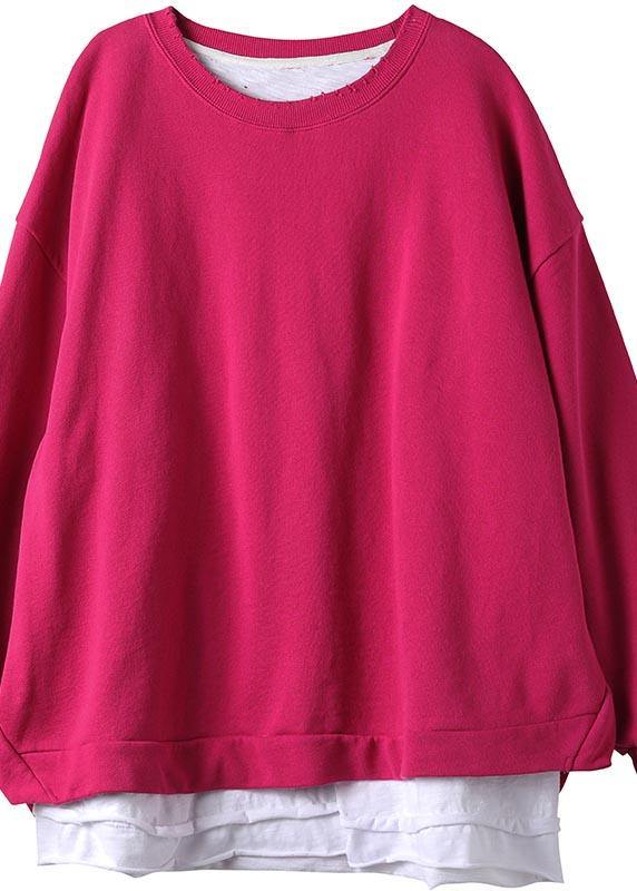 O Neck False Two Pieces Spring Work Outfits Rose Blouses