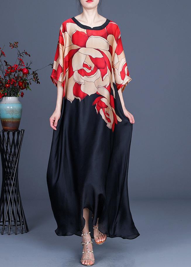Red Print O-neck Chiffon Summer Dress