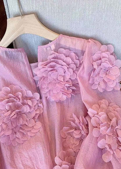 Unique Pink O Neck Decorated Chiffon Shirt Tops Spring