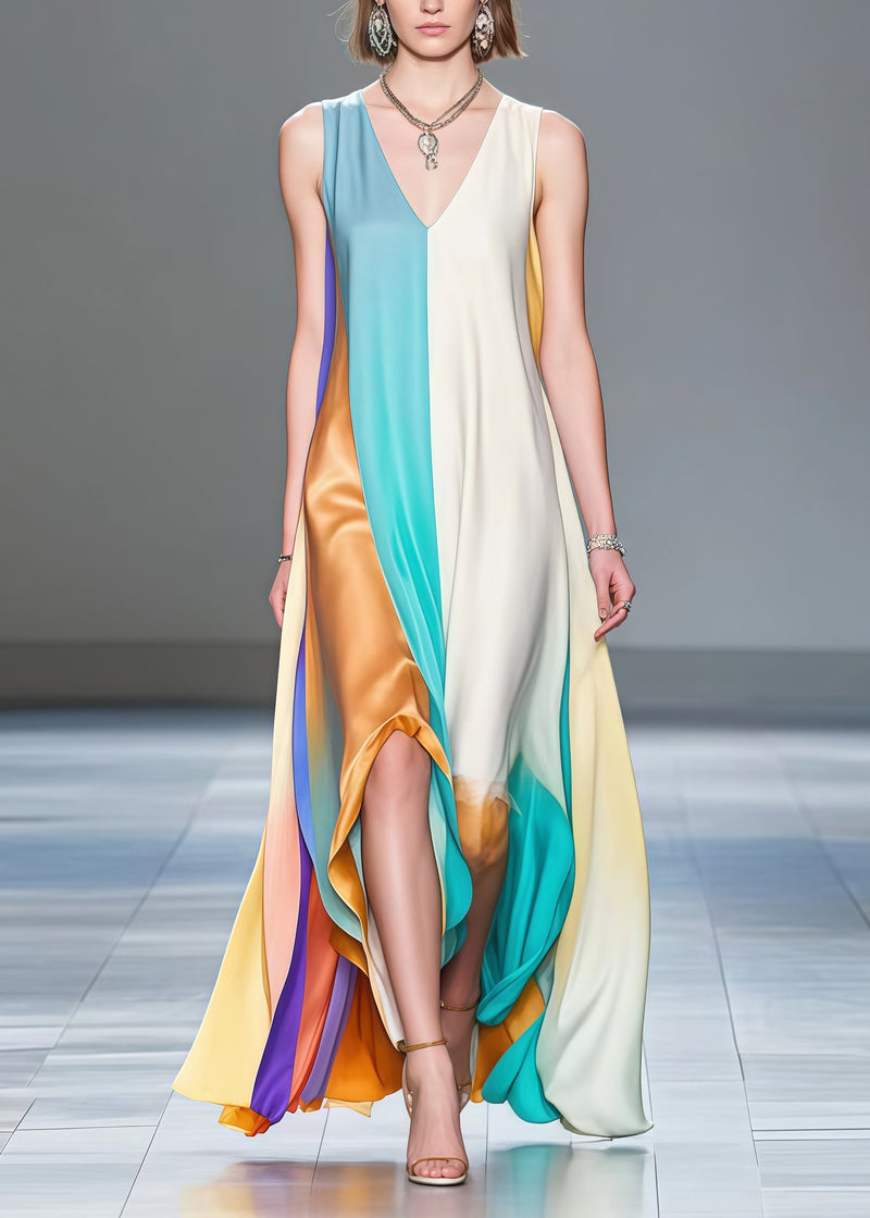 Style Multicolored Asymmetrical Patchwork Silk Party Dress Sleeveless
