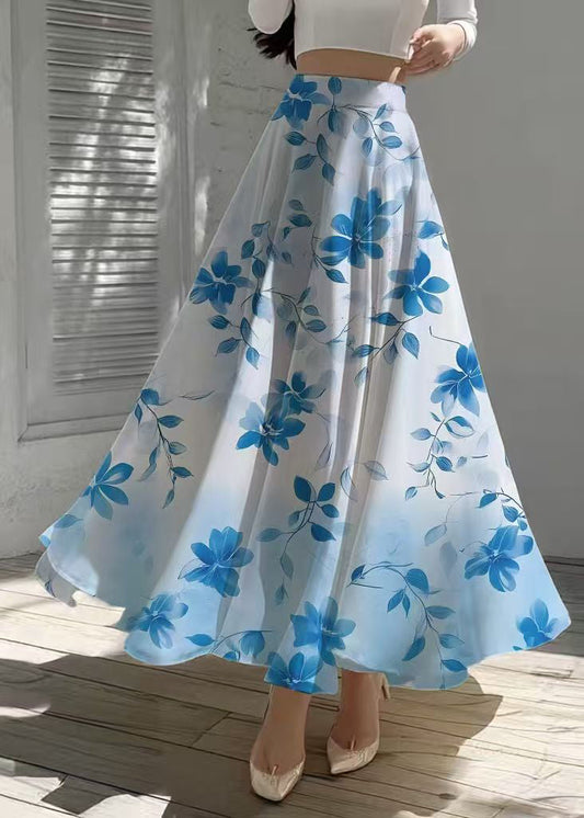 Gradient Blue Print Chiffon Beach Skirts Summer