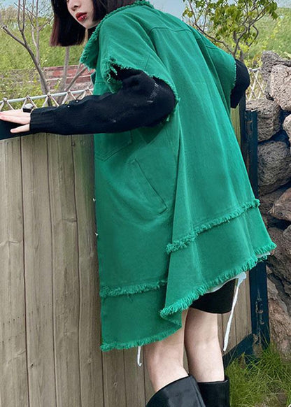 Organic Green Peter Pan Collar Button Pockets Fall Sleeveless Waistcoat