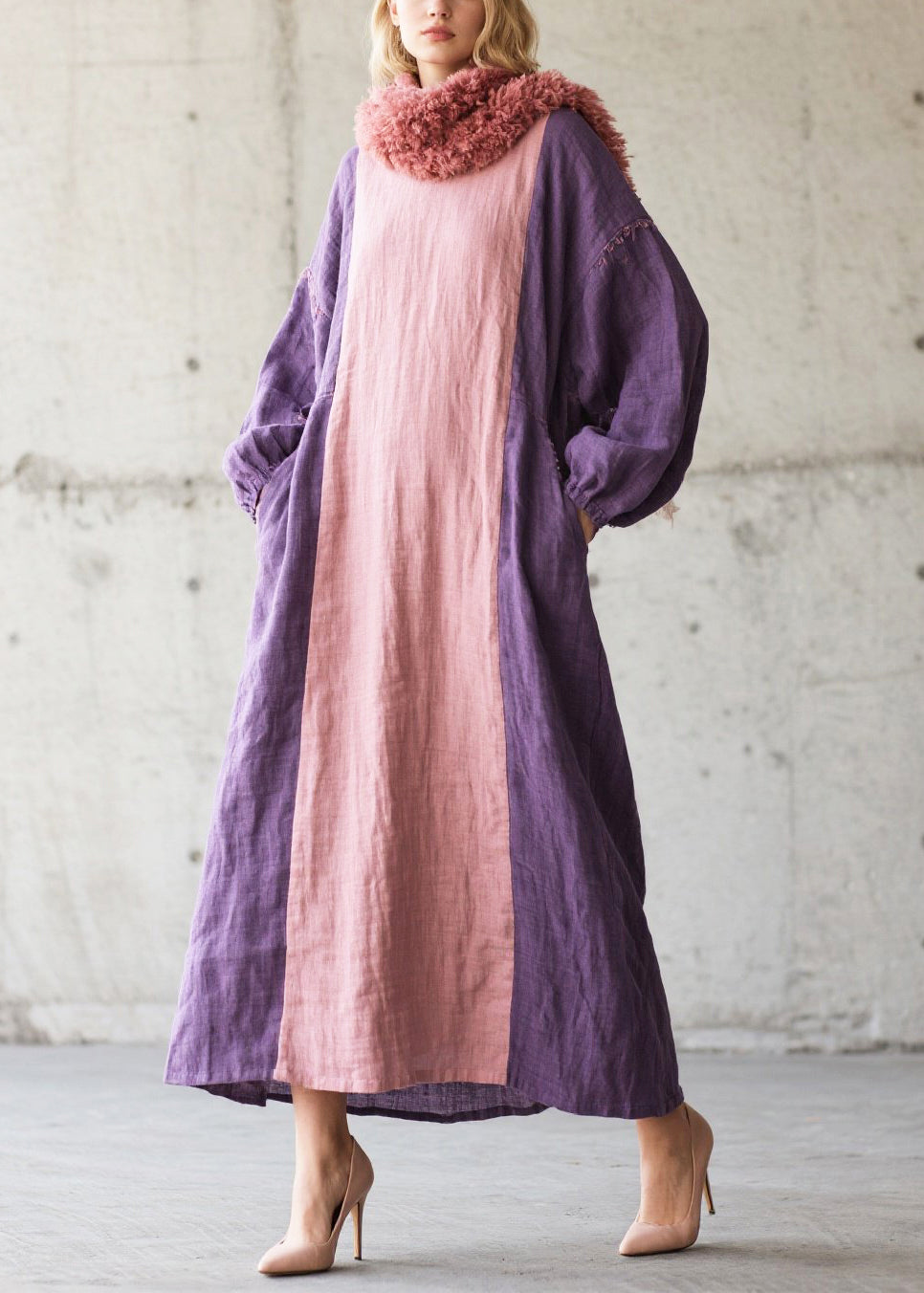 Colorblock Oversized Patchwork Cotton Vacation Dresses Fall