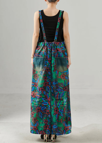 Navy Print Denim Overall Dress Spring
