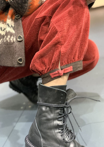 Diy Orange Retro Corduroy Tie Waist Fall Pants