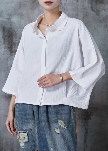 White Oversized Cotton Blouse Top Bracelet Sleeve