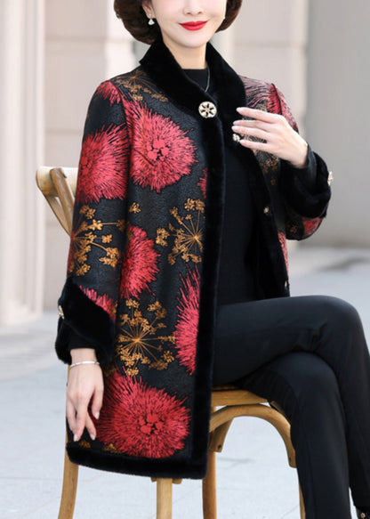 Red Print Thick Mink Velvet Coat Spring