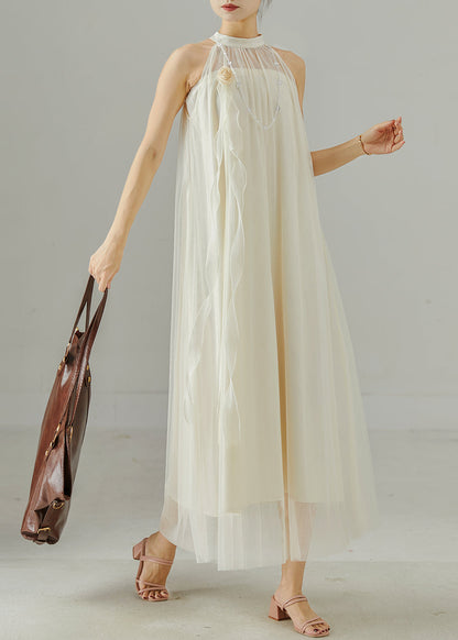 White Cold Shoulder Silk Dresses Summer