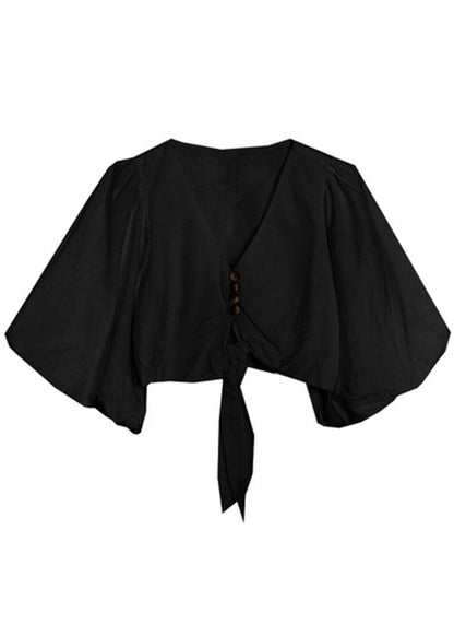 Unique White V Neck Retro Loose Summer Blouses Half Sleeve