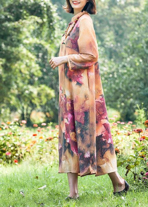 Italian Stand Collar Spring Tunic Dress Neckline Retro Printing Long Dress