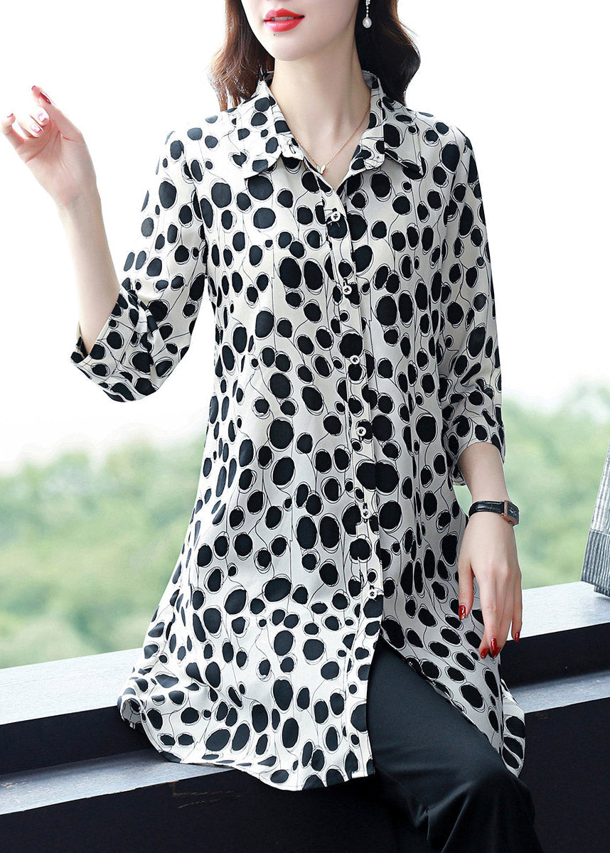 White Peter Pan Collar Button Dot Chiffon Shirt Tops Long Sleeve
