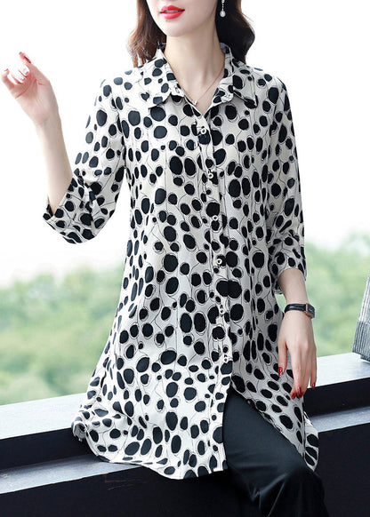 White Peter Pan Collar Button Dot Chiffon Shirt Tops Long Sleeve