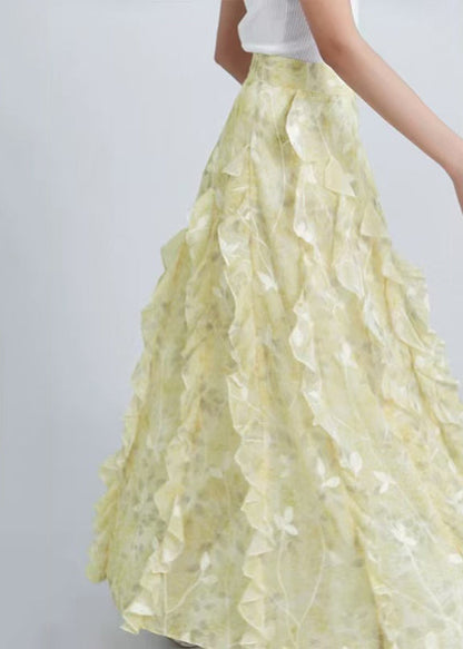Yellow Ruffled Original Design Chiffon Skirt Summer