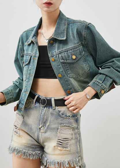 Denim Blue With Belt Short Coats Spring