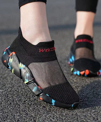 Black Breathable Mesh Splicing Flat Shoes for Soofairy Shoes-20251