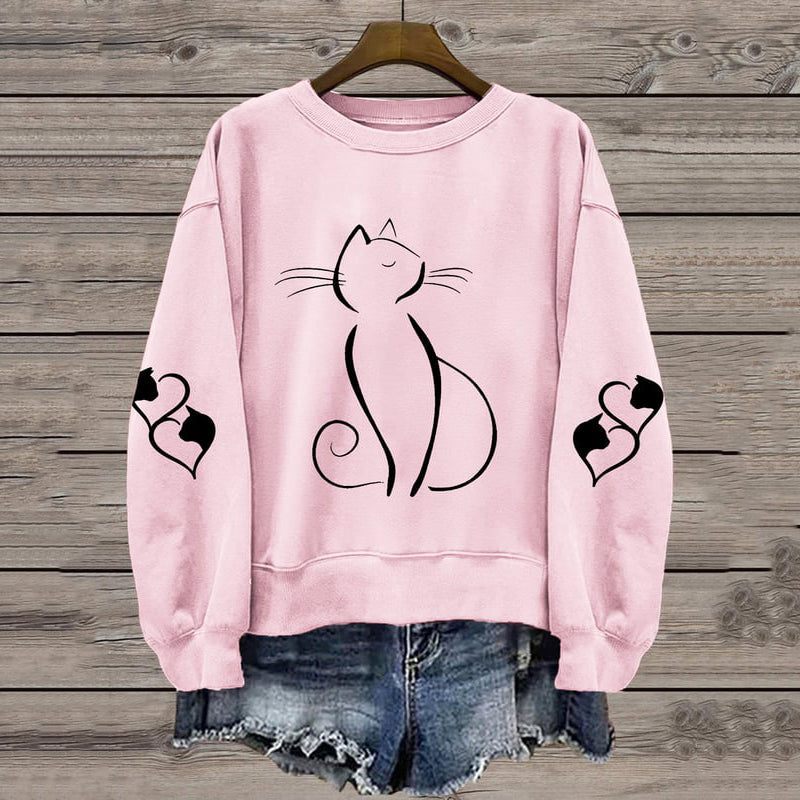 Comstylish Women's Cute Cat Print Casual Sweatshirt