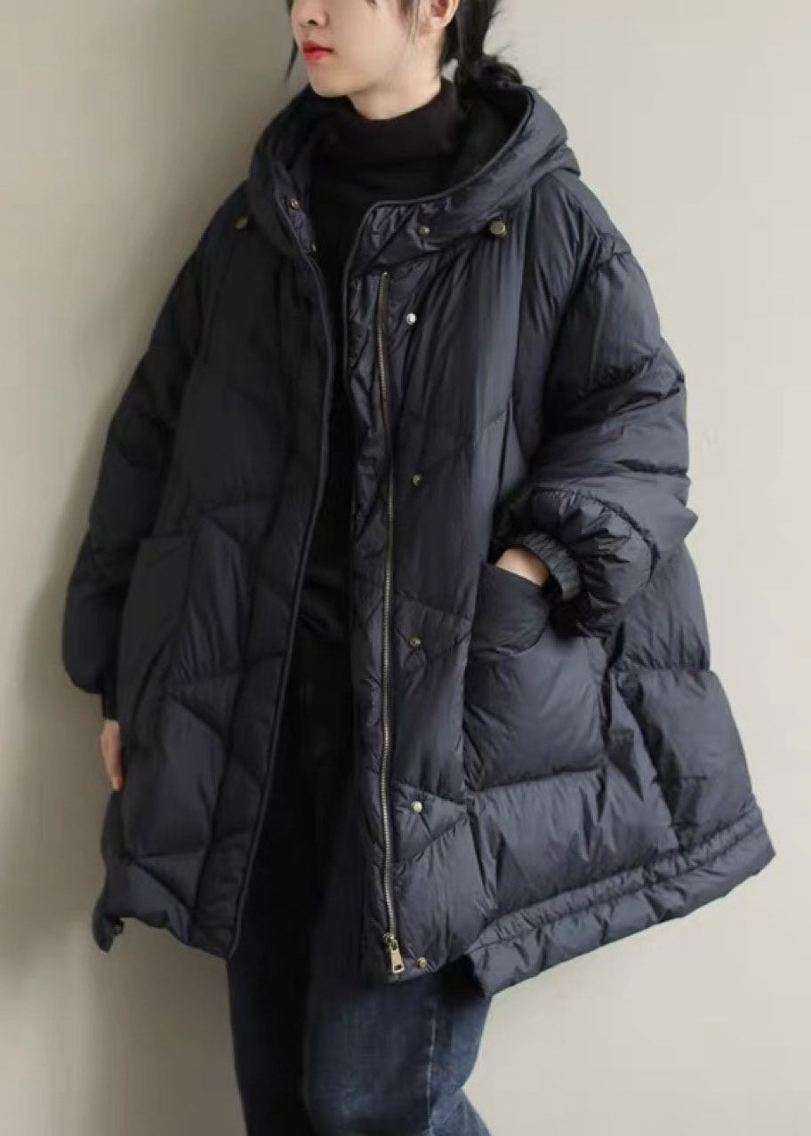 Black Zippered Button Loose Winter Duck Down Jackets