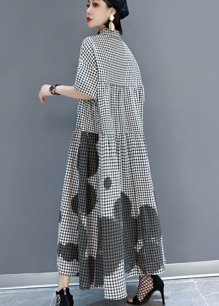 Modern Grey Peter Pan Collar Plaid Holiday Shirt Dress Spring