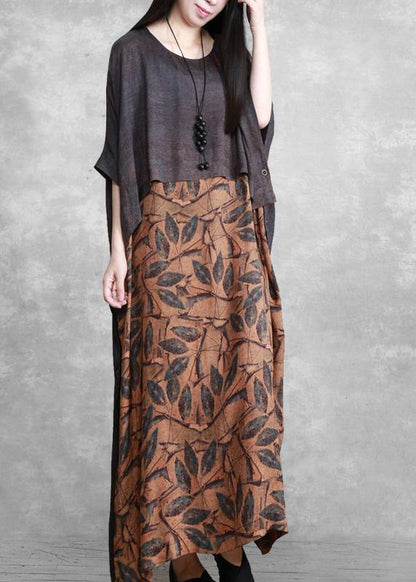 Loose Gray Print Silk Dress Summer Dress