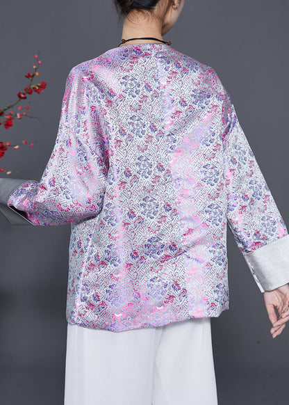 Light Purple Tasseled Print Silk Coats Spring