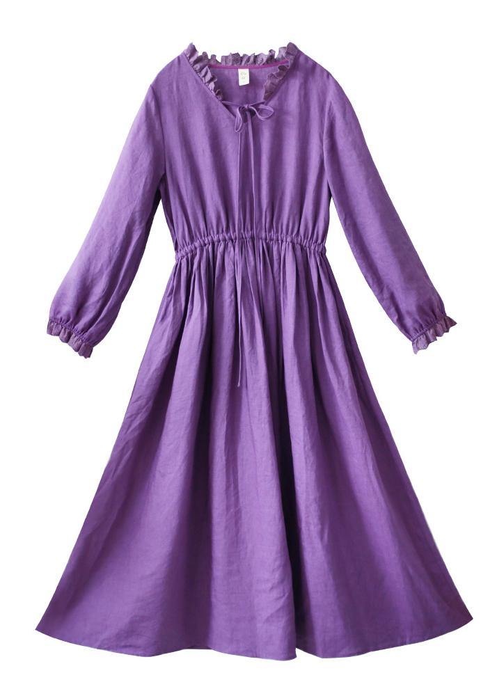 O Neck Ruffles Spring Dress Neckline Purple Maxi Dresses