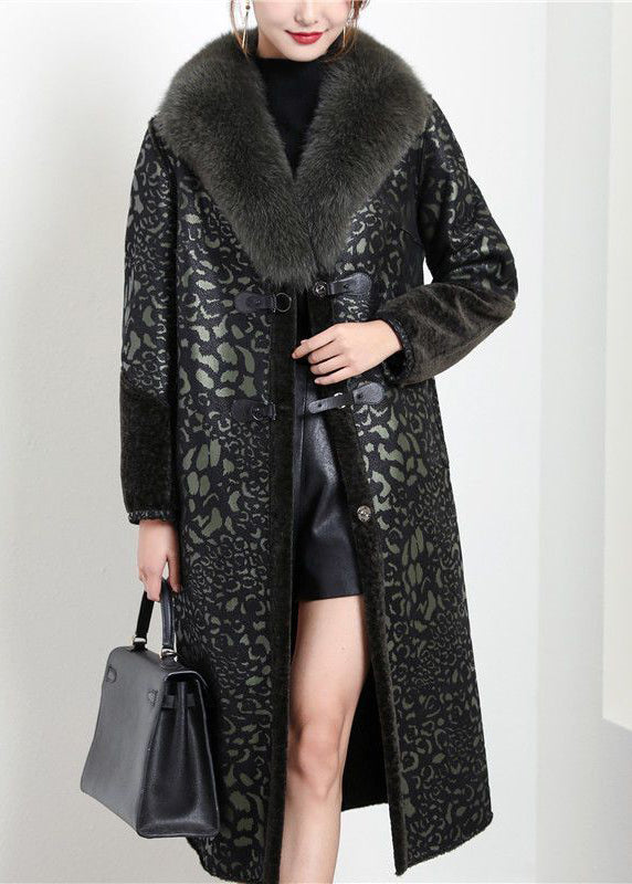 Blakcish Green Fox Collar Wear on Both Sides Cashmere Coat Outwear Winter