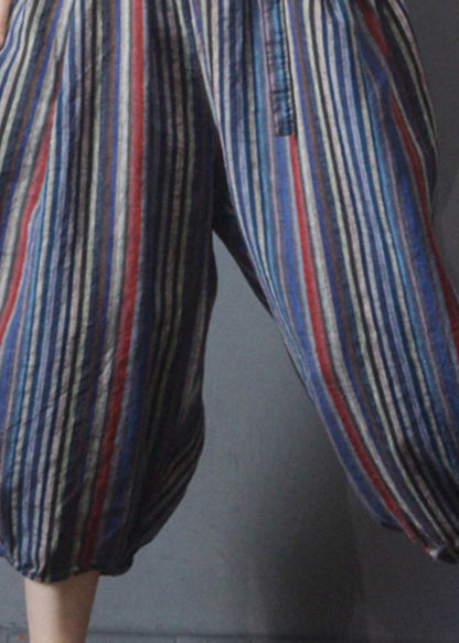Red Blue Striped Linen Waistcoat and Beam Pants Two Piece Set Outfits Summer