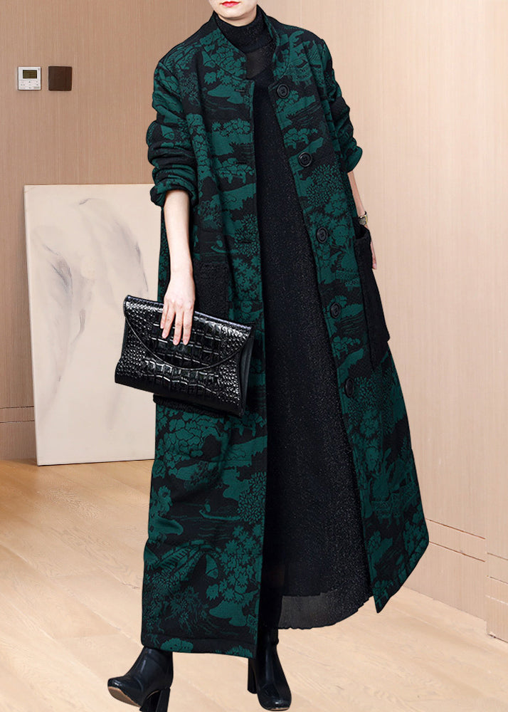 Red Jacquard Pockets Fine Cotton Filled Coat Winter