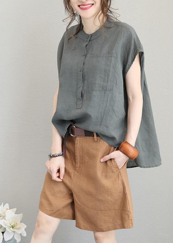 Unique O Neck Linen Tops Blouses Low High Design Clothing Green Polka Dots Shirt