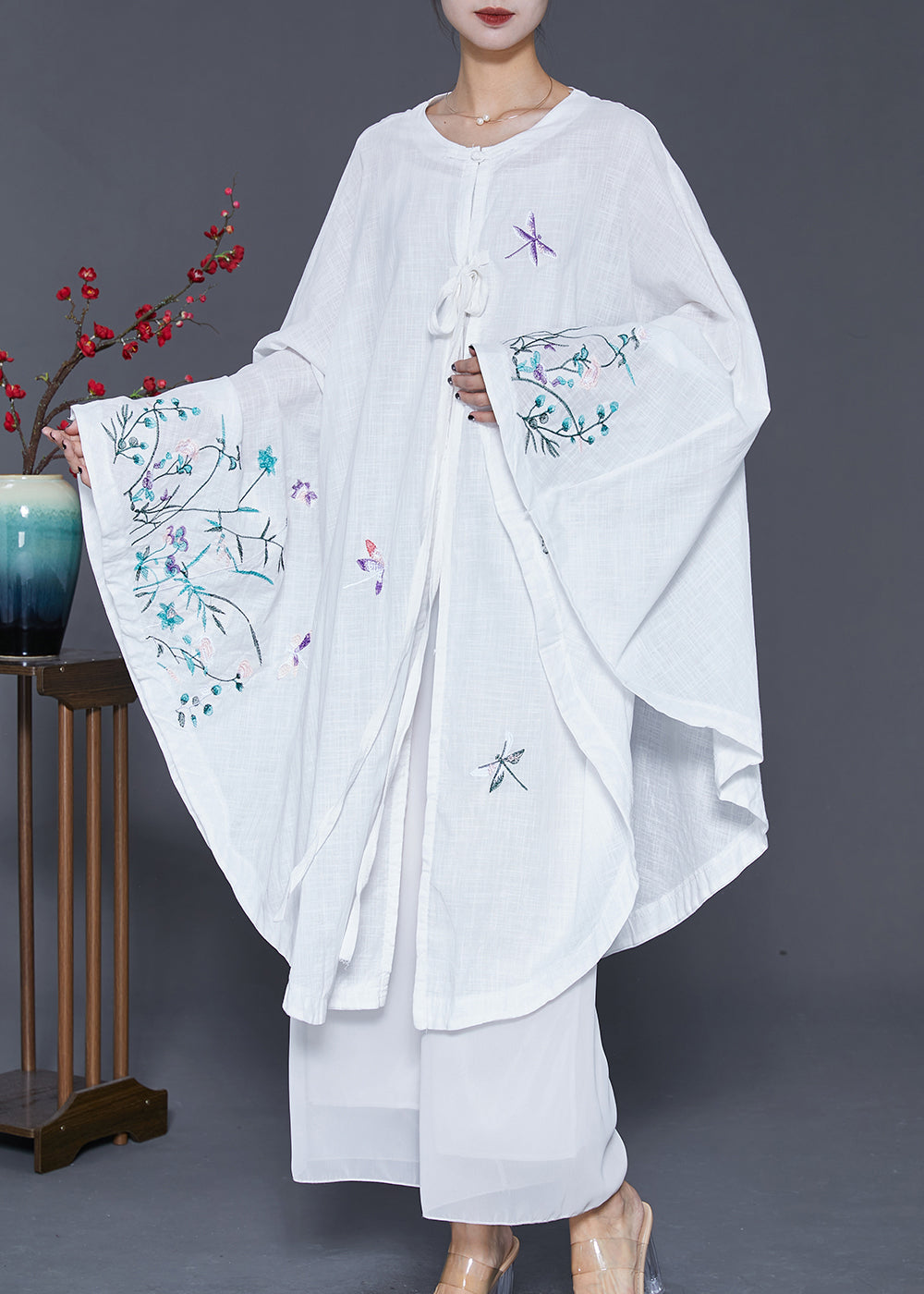 Diy White Embroideried Oversized Linen Dress Fall