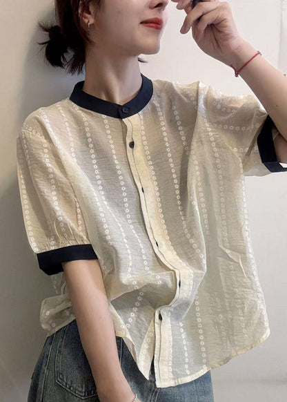 Apricot Embroidered Button Cotton Shirts Summer