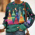Comstylish Women's Christmas Colorful Christmas Tree Print Casual Sweatshirt